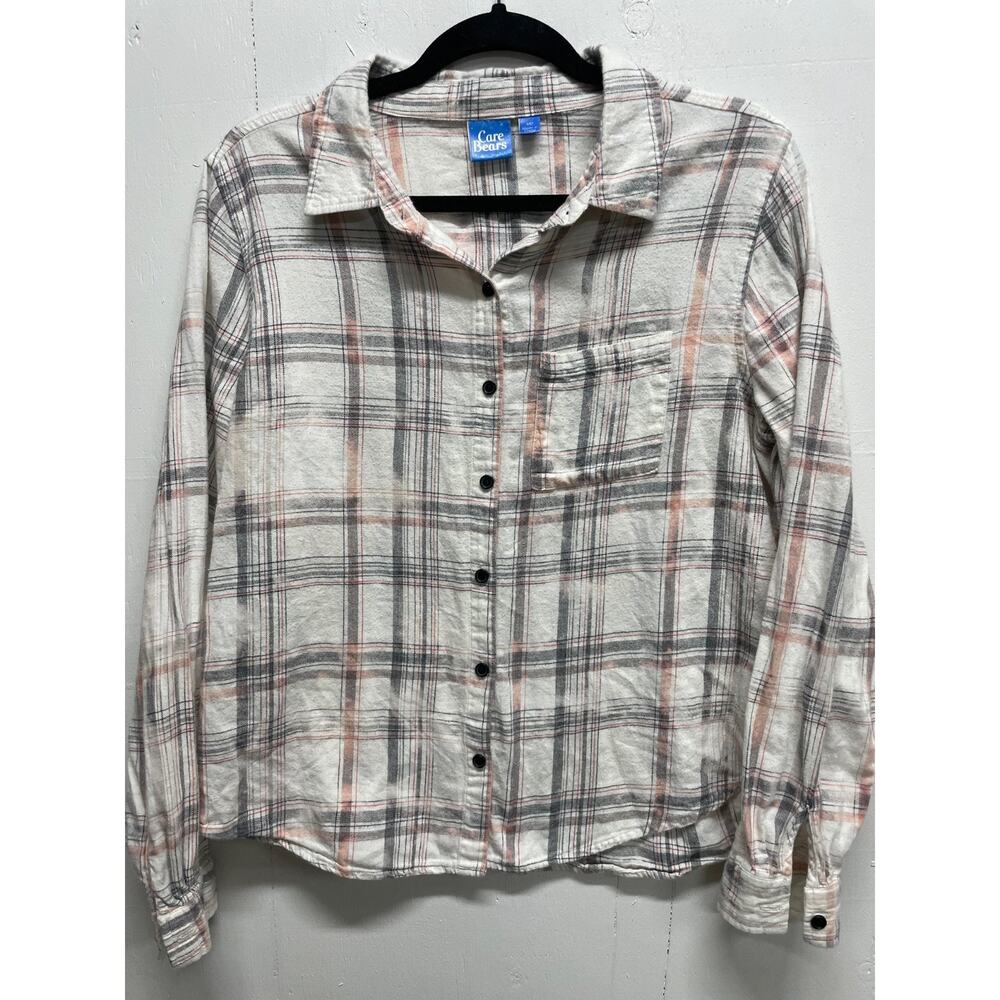 Care Bears Womens Size Medium White Bleach Dyed Flannel Back Graphic 90s Retro - Picture 3 of 8